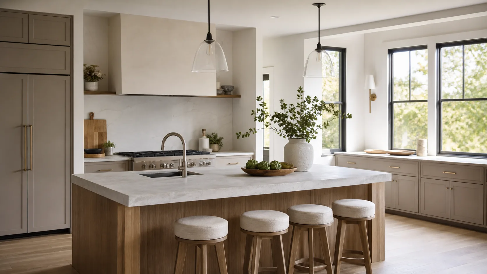 Bright modern kitchen interior with a clean neutral palette